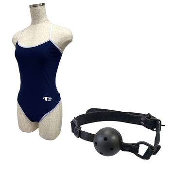 Tバックスクール水着+虜ベルベット 口枷 黒セット